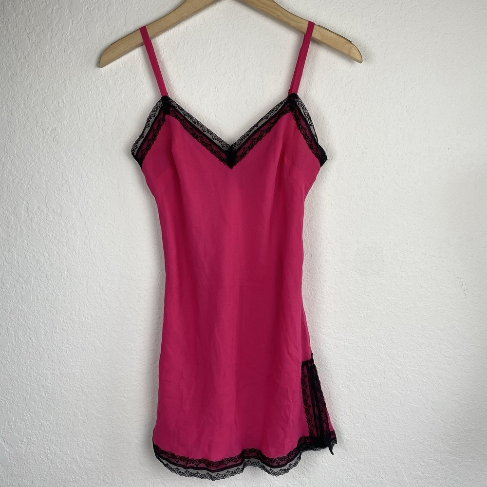 Vintage Express Slip Dress Size 6 Pink 100% Silk Mini Nighty Lingerie Y2K Fairy
